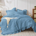 JOLLYVOGUE Queen Comforter Set, 3 Pieces Sea Blue Seersucker Comforters Queen by JOLLYVOGUE