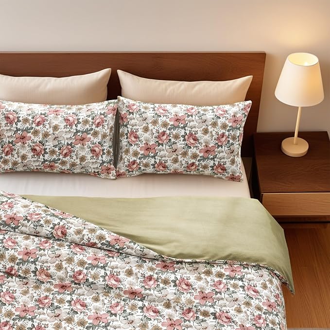 SLEEPBELLA Duvet Cover Queen, 600 Thread Count Cotton Pink & Yellow & Beige - Image 4