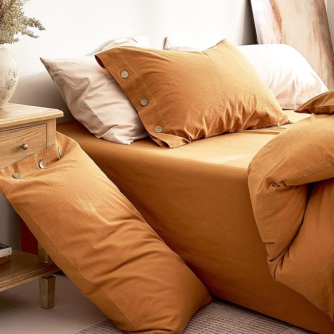 JELLYMONI 100% Washed Cotton Duvet Cover Full – Soft, Breathable Linen-Look - Image 9