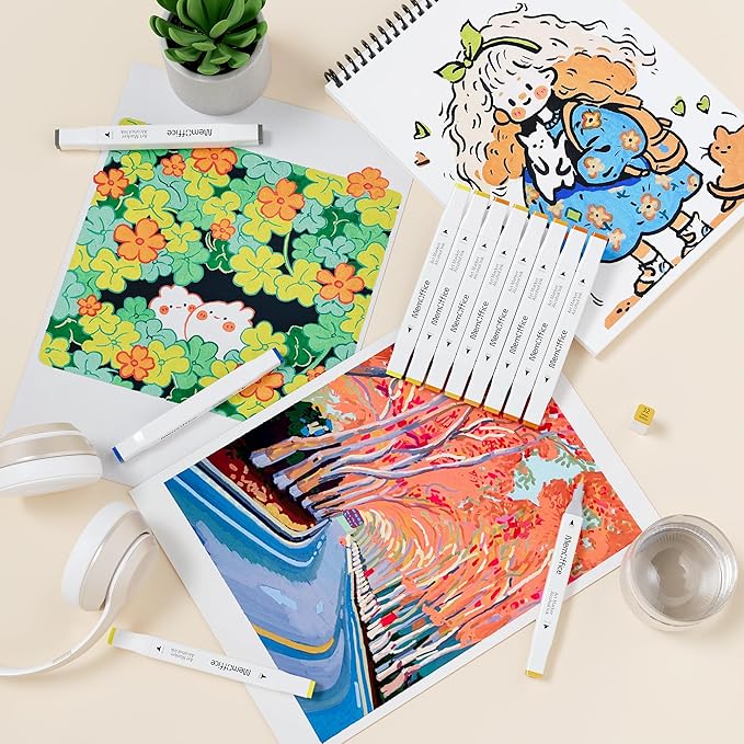 100 Colors Dual Tip Artist Alcohol Markers Set with Carrying Case - Perfect for Coloring, Drawing, Sketching, Card Making and Illustration - Perfect for Adults and Kids-DeskoryOffice