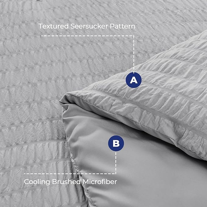 HYMOKEGE Light Grey Duvet Cover King Size, Ultra Soft 3-Piece Seersucker Duvet - Image 3