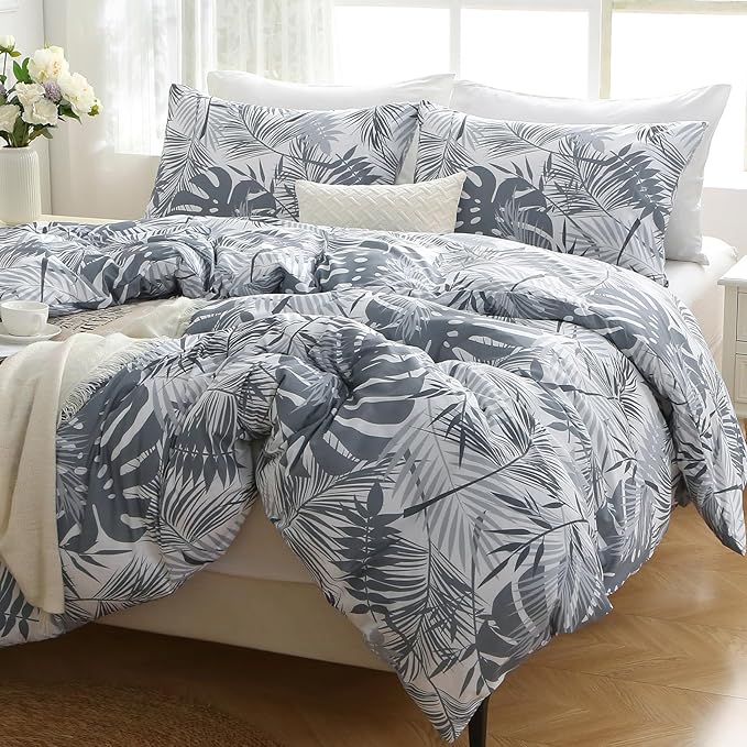 MUXHOMO Duvet Cover Full Size, Reversible Floral Black & Grey Duvet Cover Set - Image 6