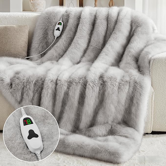 Heated Electric Blanket Throw, Octrot 50"X60" Faux Fur Heating Blanket Luxury - Image 9