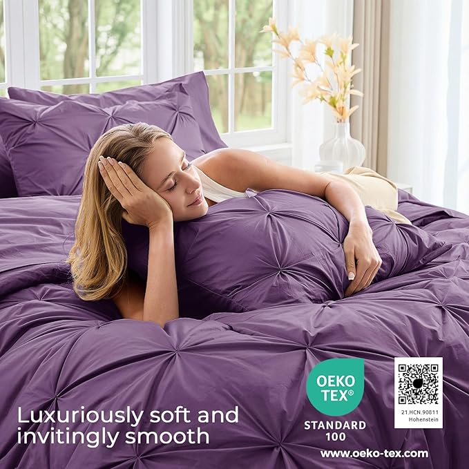 Sasttie Twin Comforter Set, 5-Piece Bed in a Bag, Pintuck Bedding Sets - Image 3