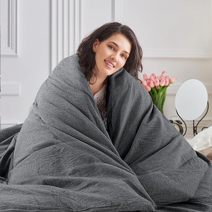 NEXHOME PRO Duvet Cover Twin 100% Washed Cotton, Heathered Black Breathable - Image 6