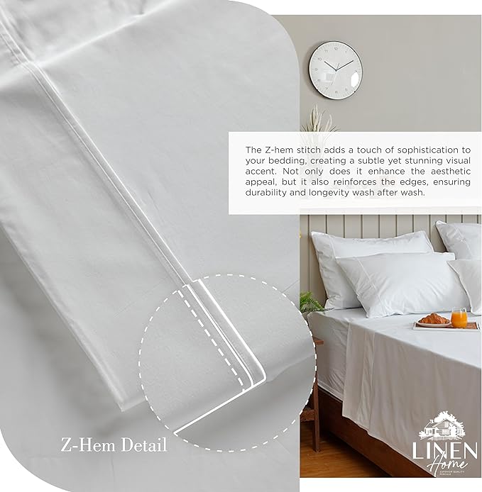 Linen Home 100% Cotton Percale Sheets Queen Size, Deep Pocket, 4 Pieces Set - Image 3
