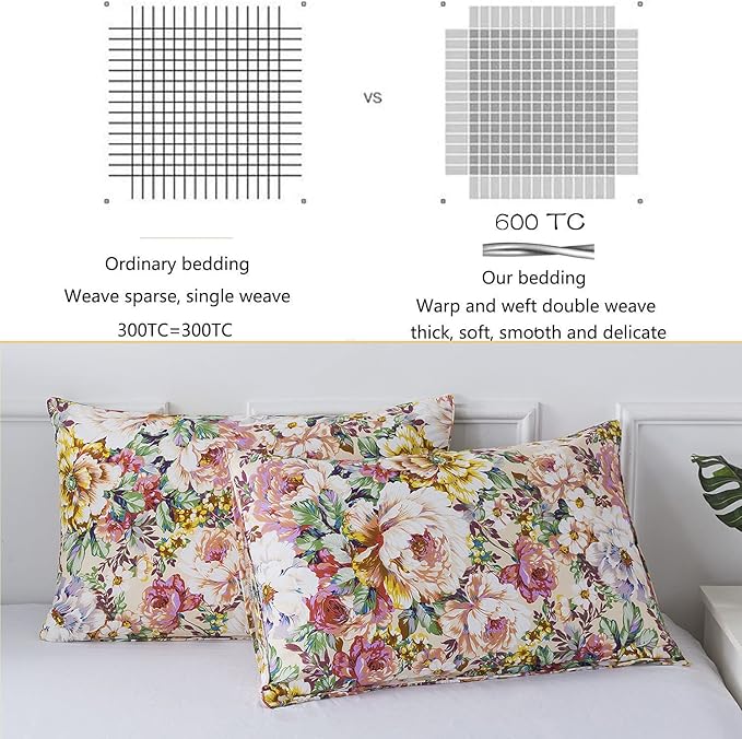 FADFAY Garden Floral Bedding Set Queen 100% Cotton 600 TC Shabby Vintage Duvet - Image 3