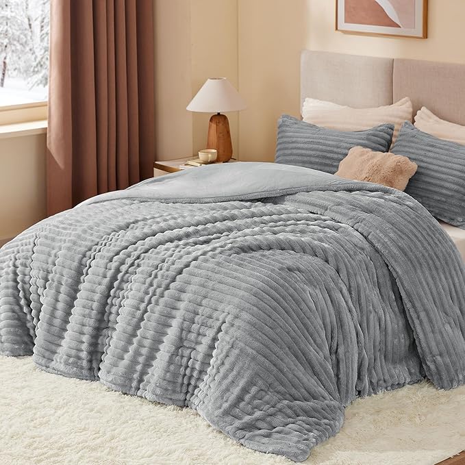 BEDELITE Fleece California King Comforter Set -Super Soft & Warm Fluffy Light - Image 2