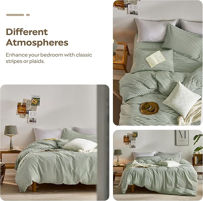 JELLYMONI 100% Natural Cotton 2pcs Striped Duvet Cover Sets, - Image 5