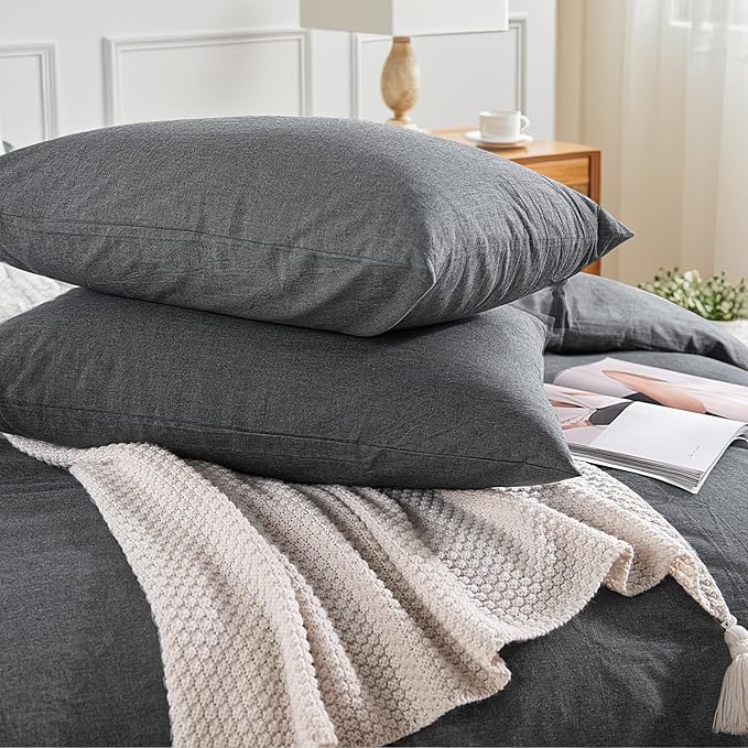 NEXHOME PRO Duvet Cover Twin 100% Washed Cotton, Heathered Black Breathable - Image 7