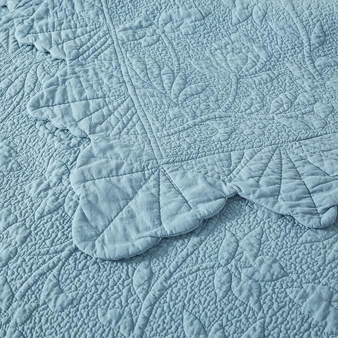 Brandream Luxury 100% Cotton Quilt Set Queen Size Blue Floral Vine Matelasse - Image 8