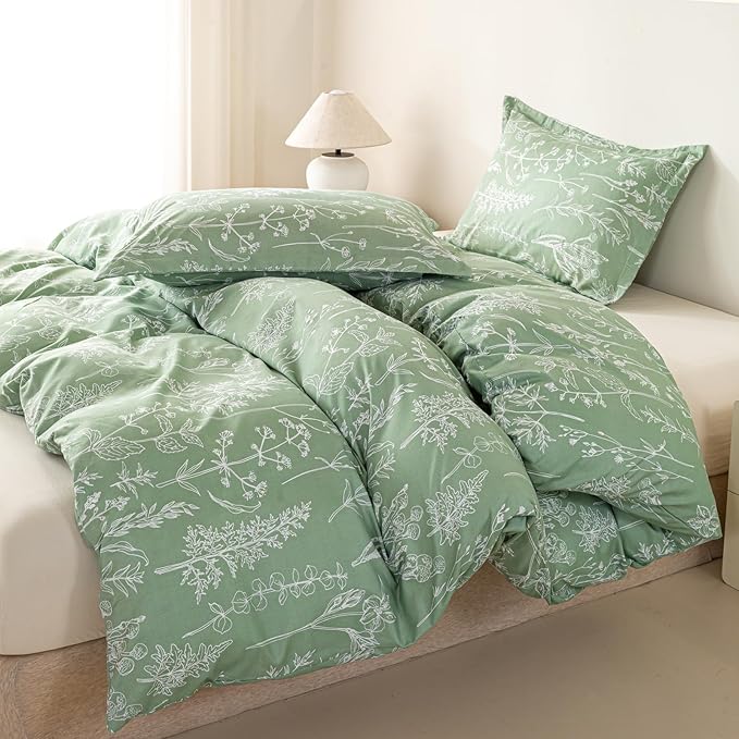 OAITE Green Duvet Cover King Size 3 Pieces Prewashed Cotton-Like Polyester - Image 3