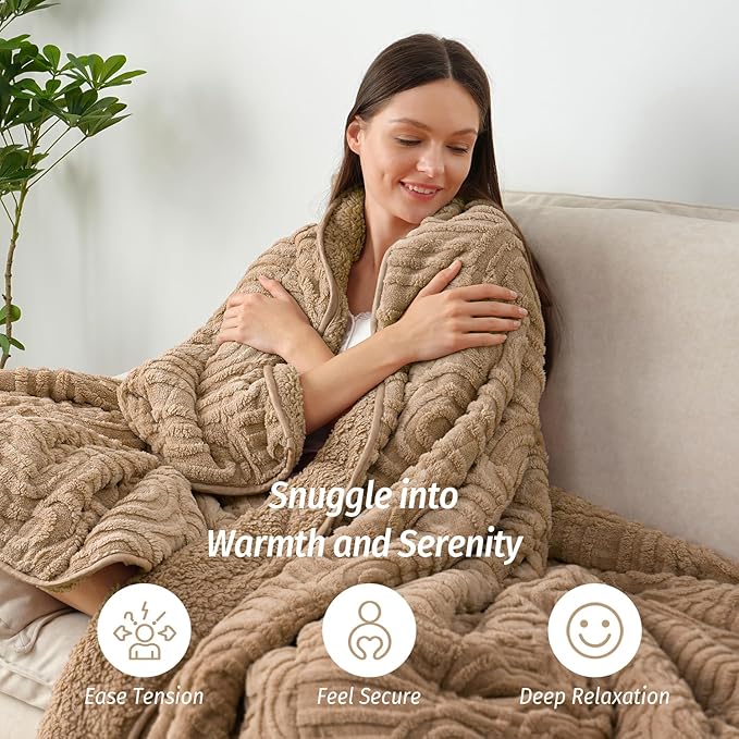 Wemore Jacquard Fleece Weighted Blanket Queen Size 60" x 80" 15lbs, Ultra Soft - Image 5