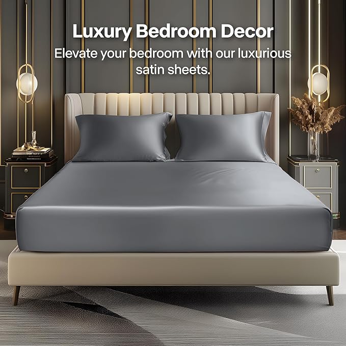 BEDELITE Satin Fitted Sheet and Pillowcase Set, Luxury Soft Similar to Silk - Image 2