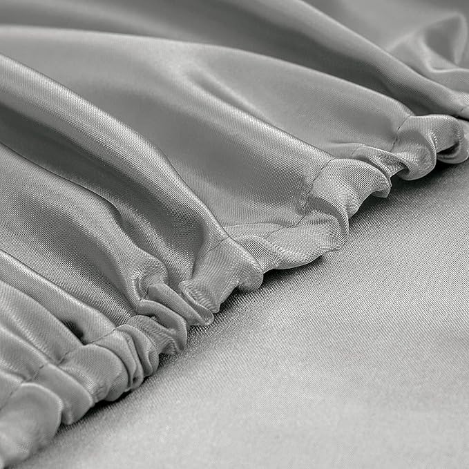Homiest Light Grey Satin Fitted Sheet Queen Size, Deep Pocket, Luxury & Ultra - Image 4