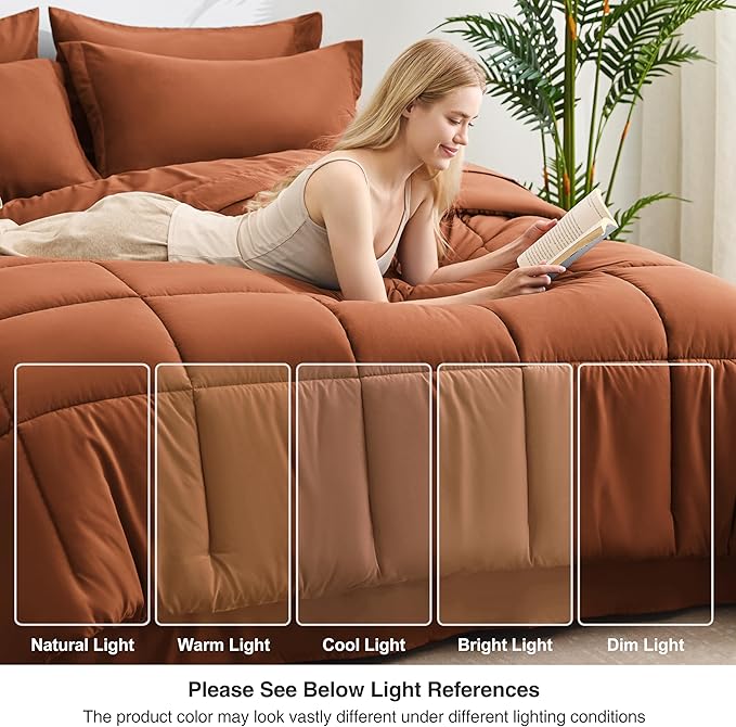 Love's cabin California King Comforter Set Burnt Orange, 7 Pieces California - Image 7