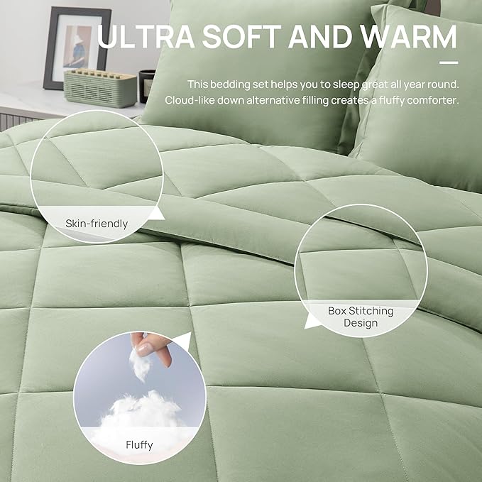 Love's cabin Twin Comforter Set Sage, 5 Pieces Twin Bed in a Bag, All Season - Image 5