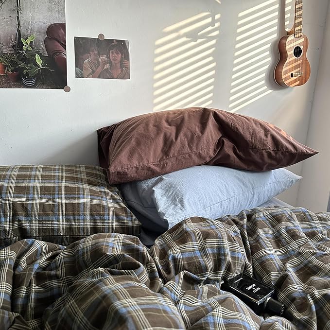 mixinni Vintage Brown & Blue Buffalo Plaid Duvet Cover Set King Size - Image 4