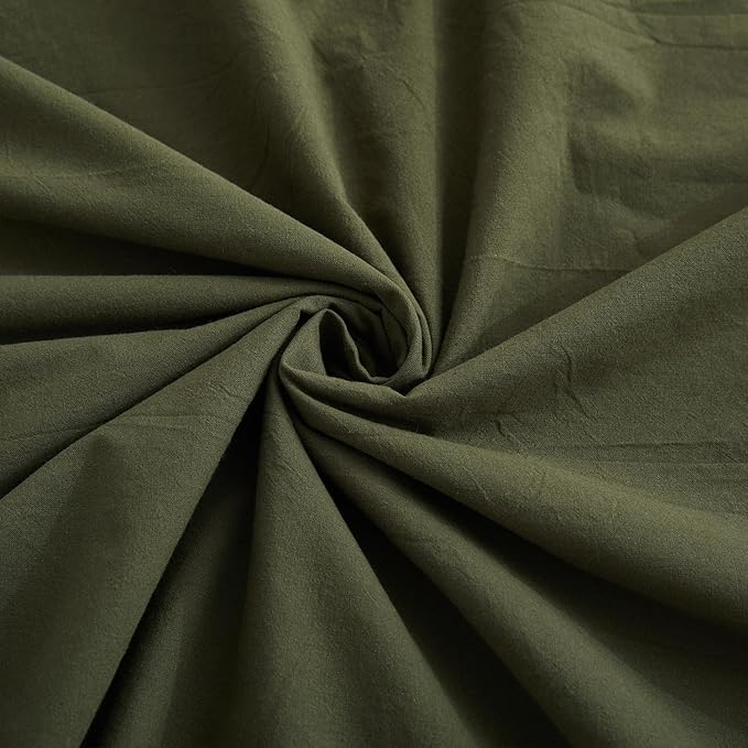 LOVQUE Olive Green Cotton Duvet Cover King Size, Linen Like Natural Bedding Set - Image 6