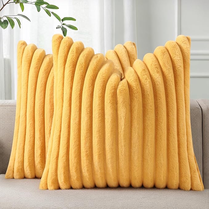Pallene Faux Fur Plush Throw Pillow Covers 24x24 Set of 2, Luxury Soft Fluffy by PALLENE