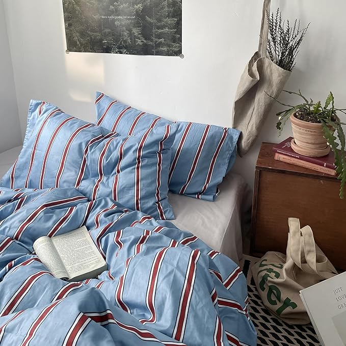 mixinni Vintage Striped Blue Duvet Cover Queen - Image 5