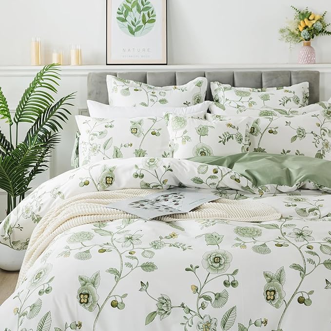 FADFAY Green Duvet Cover Set Full Floral Bedding 100% Cotton Shabby Vintage - Image 8