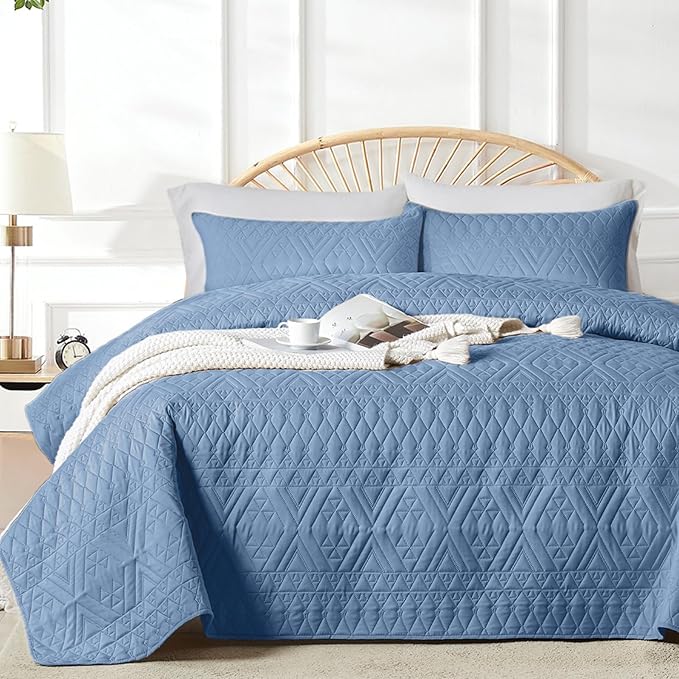Akkialla King/Cal King Quilt Set, Boho Style in a Solid Color, Bluish Grey by akkialla