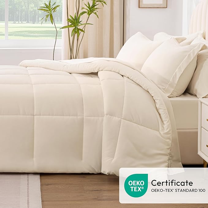 Love's cabin Twin Comforter Set Beige, 5 Pieces Twin Bed in a Bag, All Season - Image 5