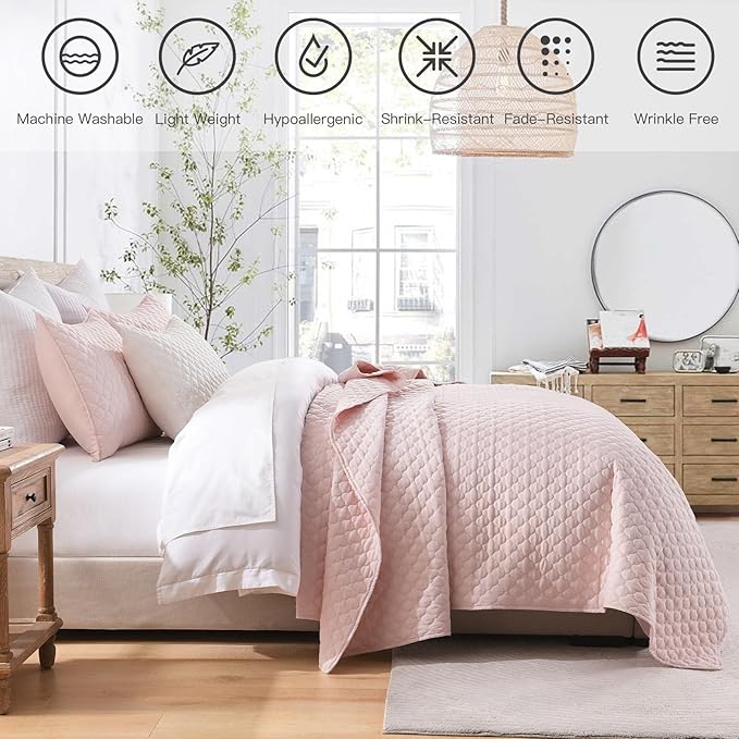 HORIMOTE HOME Quilt Twin Size Light Pink, Lightweight Quilt - Image 2