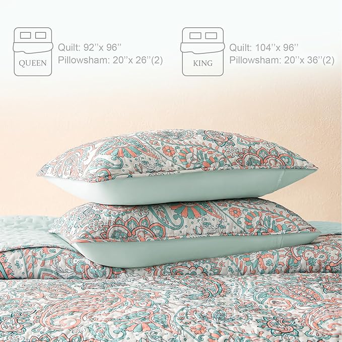 Exclusivo Mezcla Reversible Boho Quilts Queen Size, Aqua Bedspreads Lightweight - Image 6