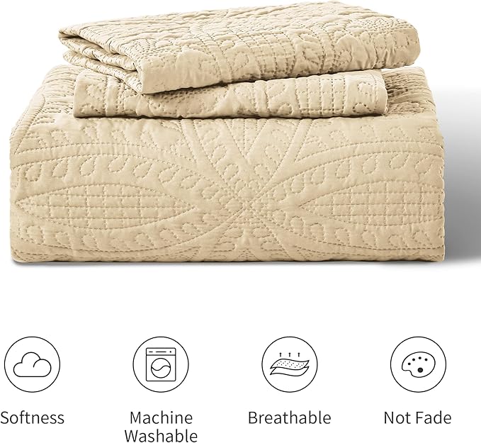 Love's cabin California King Size Quilt Bedding Set Camel Bedspreads - Image 7