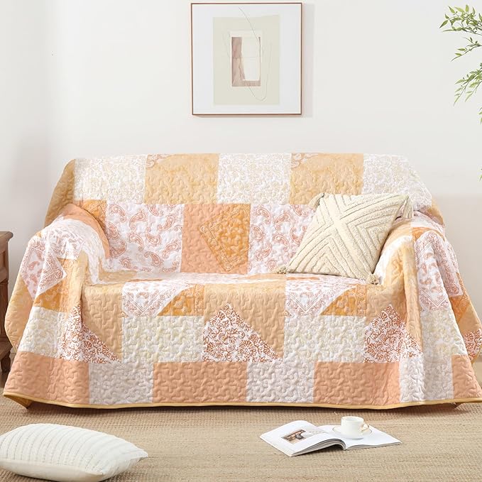 Mybedsoul Yellow Patchwork Quilt King Size, Soft Paisley Floral King Bedspreads - Image 6