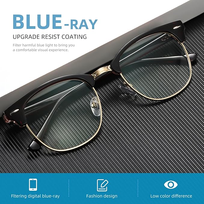 Blue Light Blocking Glasses Vintage Half Frame UV Clear Lens Anti Eyestrain - Image 4