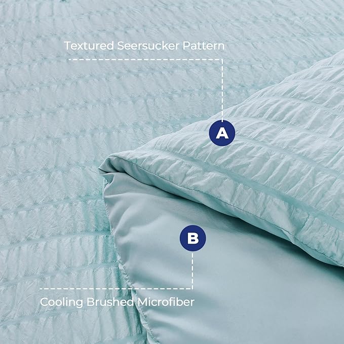 HYMOKEGE Lake Blue Queen Comforter Set Seersucker 7 Pieces, All Season Luxury - Image 4