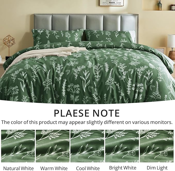 MUXHOMO Duvet Cover Full Size, Reversible Floral Dark Green Duvet Cover Set - Image 4