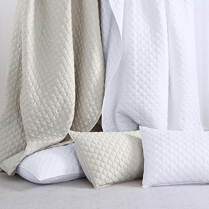 HORIMOTE HOME Quilt Set King Size Beige Bedspread, Modern Style Quilted Clouds - Image 6