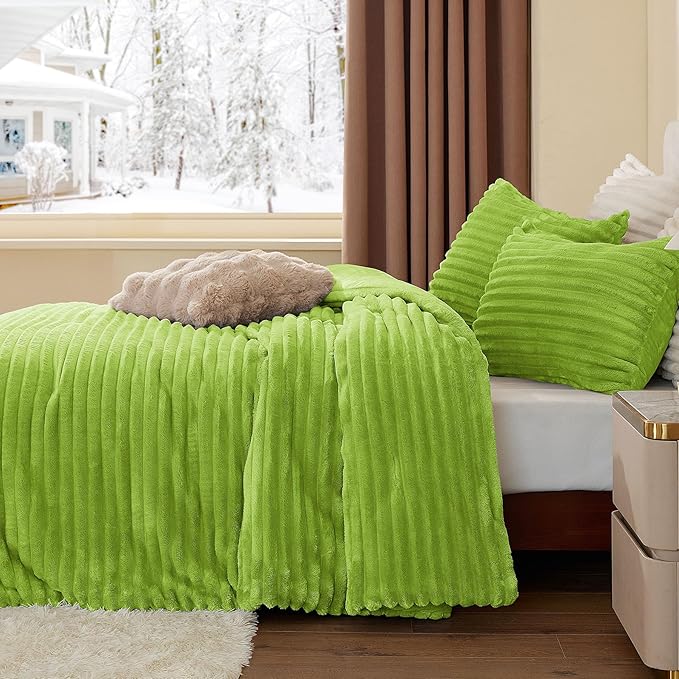 BEDELITE Fleece Twin Comforter Set -Super Soft & Warm Fluffy Dark Citron Bedding - Image 4