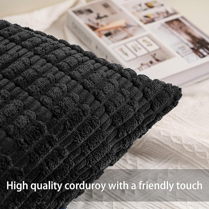 Aegero Pack of 2 Corduroy Decorative Throw Pillow Covers 22x22 Inch Soft - Image 2