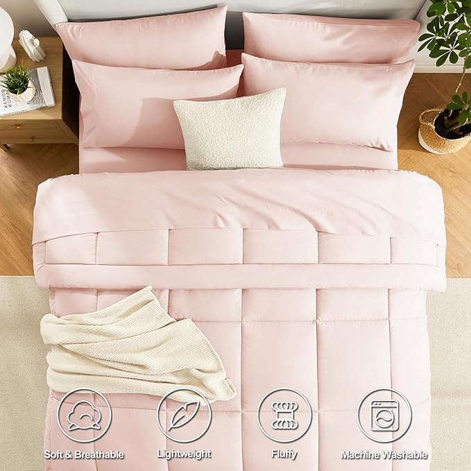 CozyLux Oversized King Comforter Sets Blush Pink, 7 Pieces Bed in a Bag - Image 2