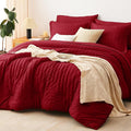 CozyLux Oversized Queen Comforter Set Dark Red Seersucker 7 Pieces 98x98 Bed in by CozyLux