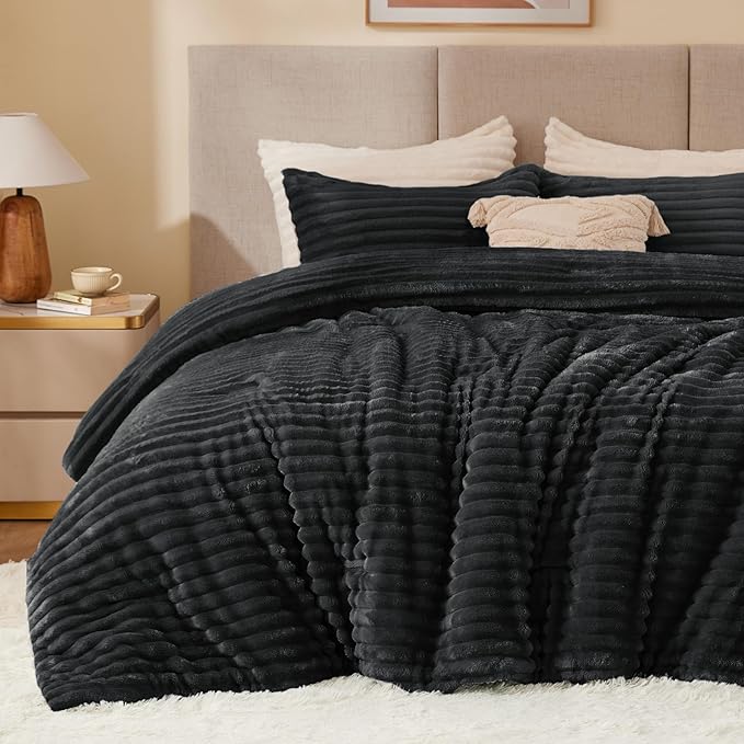 BEDELITE Fleece Twin Comforter Set -Super Soft & Warm Fluffy Black Bedding by BEDELITE