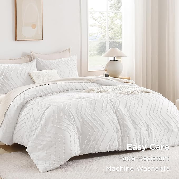 Andency White Oversized Queen Comforter Set, Boho Soft Warm Bedding Comforter - Image 3