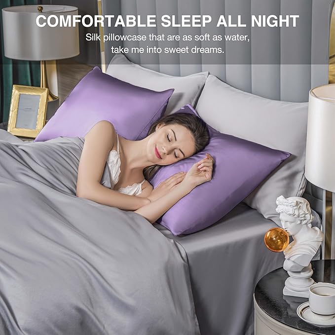 Mulberry Silk Pillowcase for Hair and Skin, Standard Size Cooling Silk Pillow - Image 4