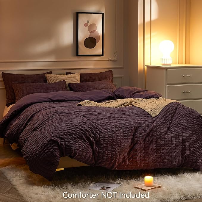 JELLYMONI Purple Duvet Cover Twin Size, Soft Breathable Seersucker Duvet Cover - Image 3