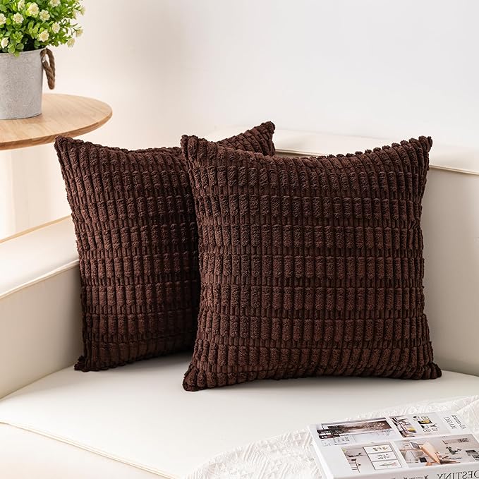 Aegero Pack of 2 Corduroy Decorative Throw Pillow Covers 18x18 InchSoft Boho by Unknown