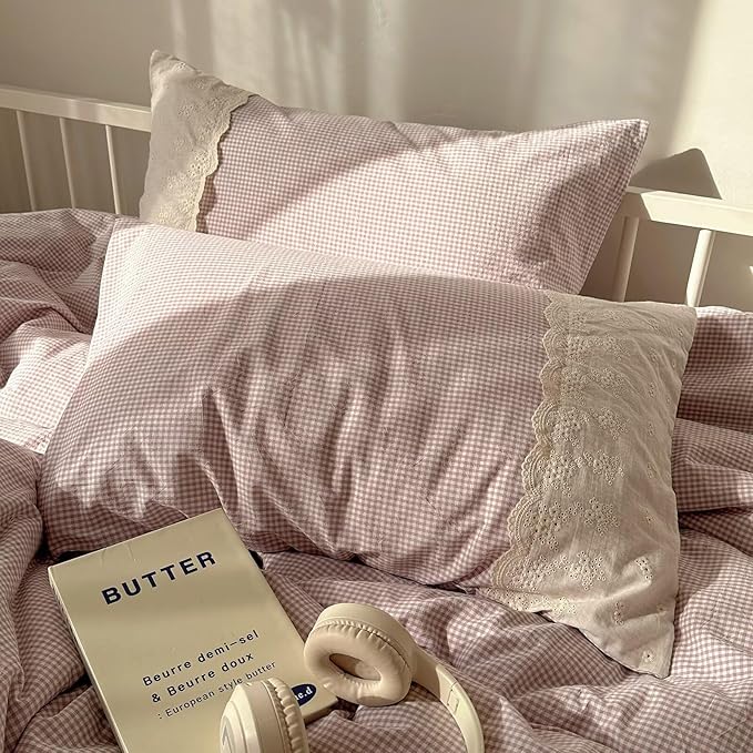 mixinni Purple White Gingham Duvet Cover Twin Size - Image 7