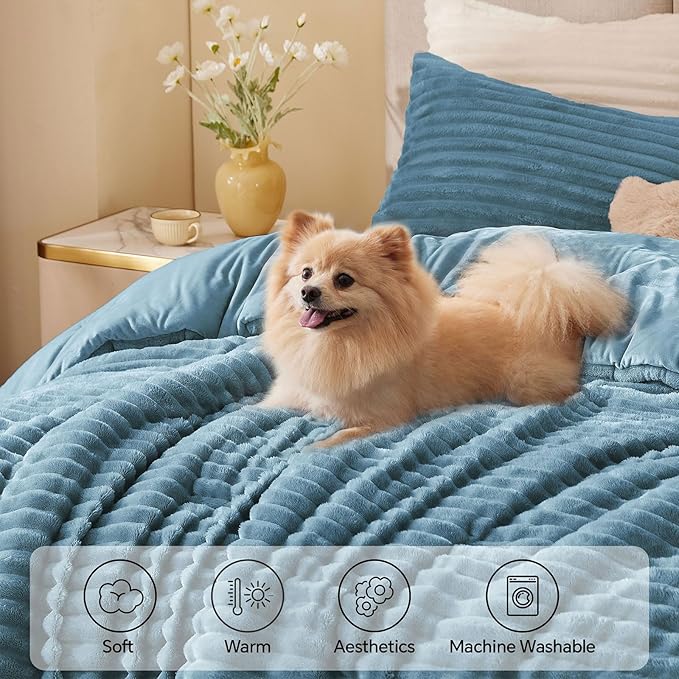 BEDELITE Fleece Twin Comforter Set -Super Soft & Warm Fluffy Blue Fog Bedding - Image 3