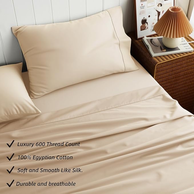 Cotton Flat Sheets Only, 600 TC 100% Cotton Flat Sheet Top Sheet Only, Cal King - Image 4