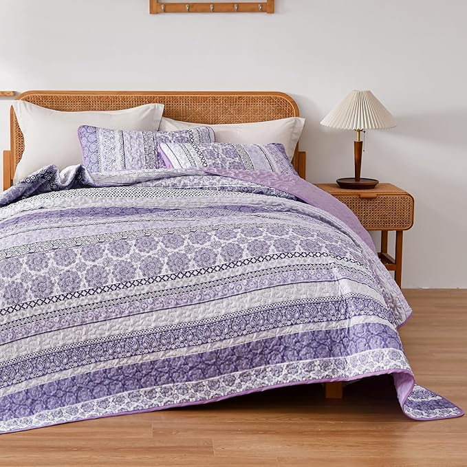 WONGS BEDDING Boho Quilt Set Queen Size, Lightweight Bedspread Coverlet Bedding - Image 4
