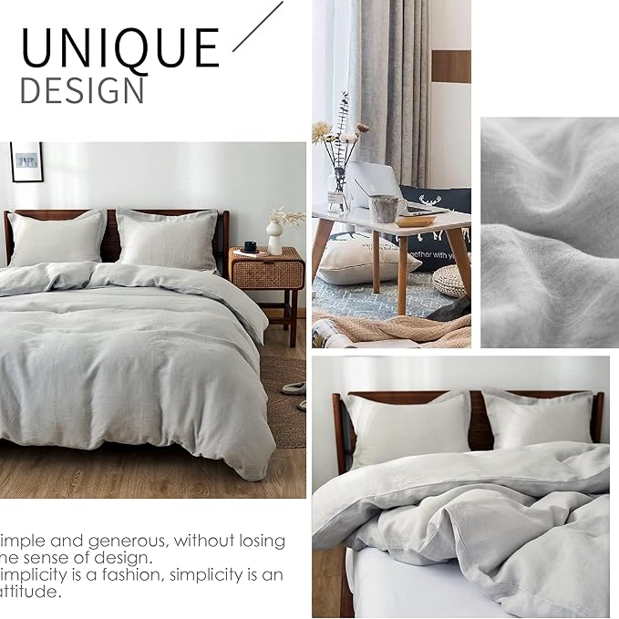 Simple&Opulence 100% Linen Duvet Cover Set 2pcs Basic Style Natural French - Image 6